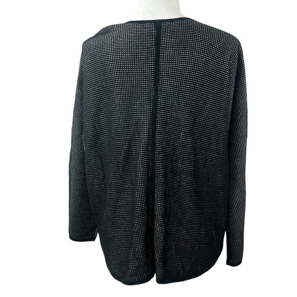 Eileen Fisher Textured Black White Open Cardigan L Silk Organic Cotton - Picture 7 of 9